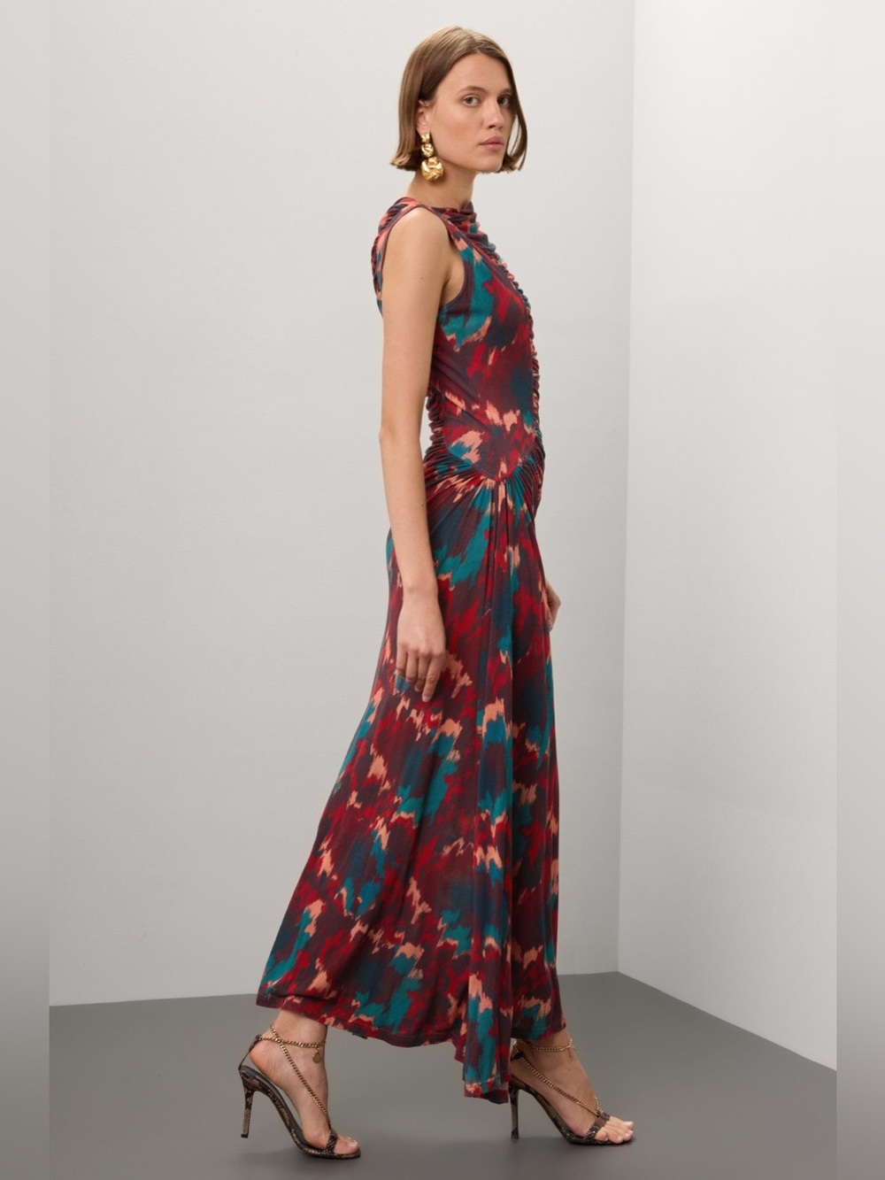 Ulla Johnson Sleeveless Printed Maxi Dress in Red & Teal - Picture 2 of 9